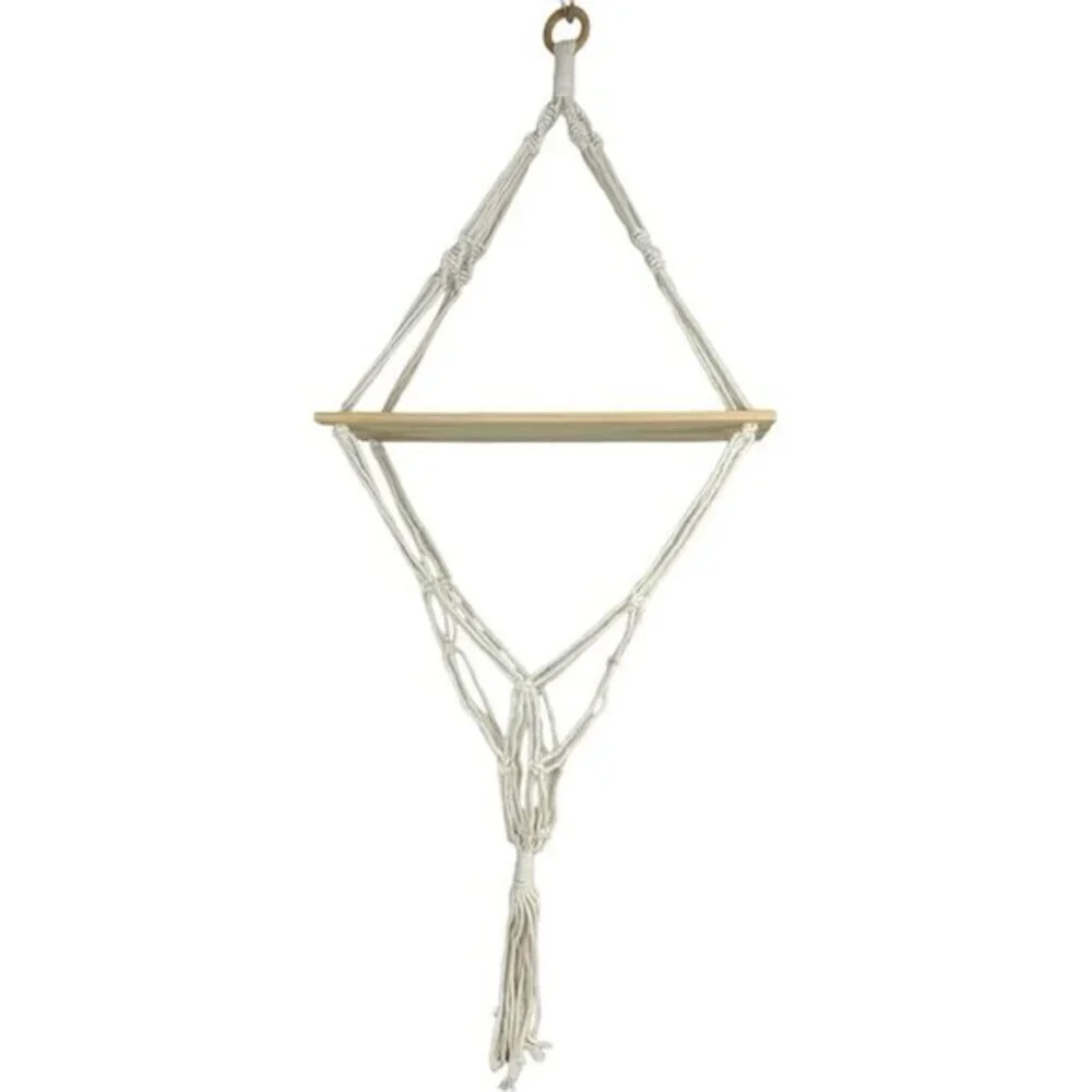 Lot of 2 Macrame Hanging‎ Shelves with Plant Hanger Cream Boho Wood Wall Decor